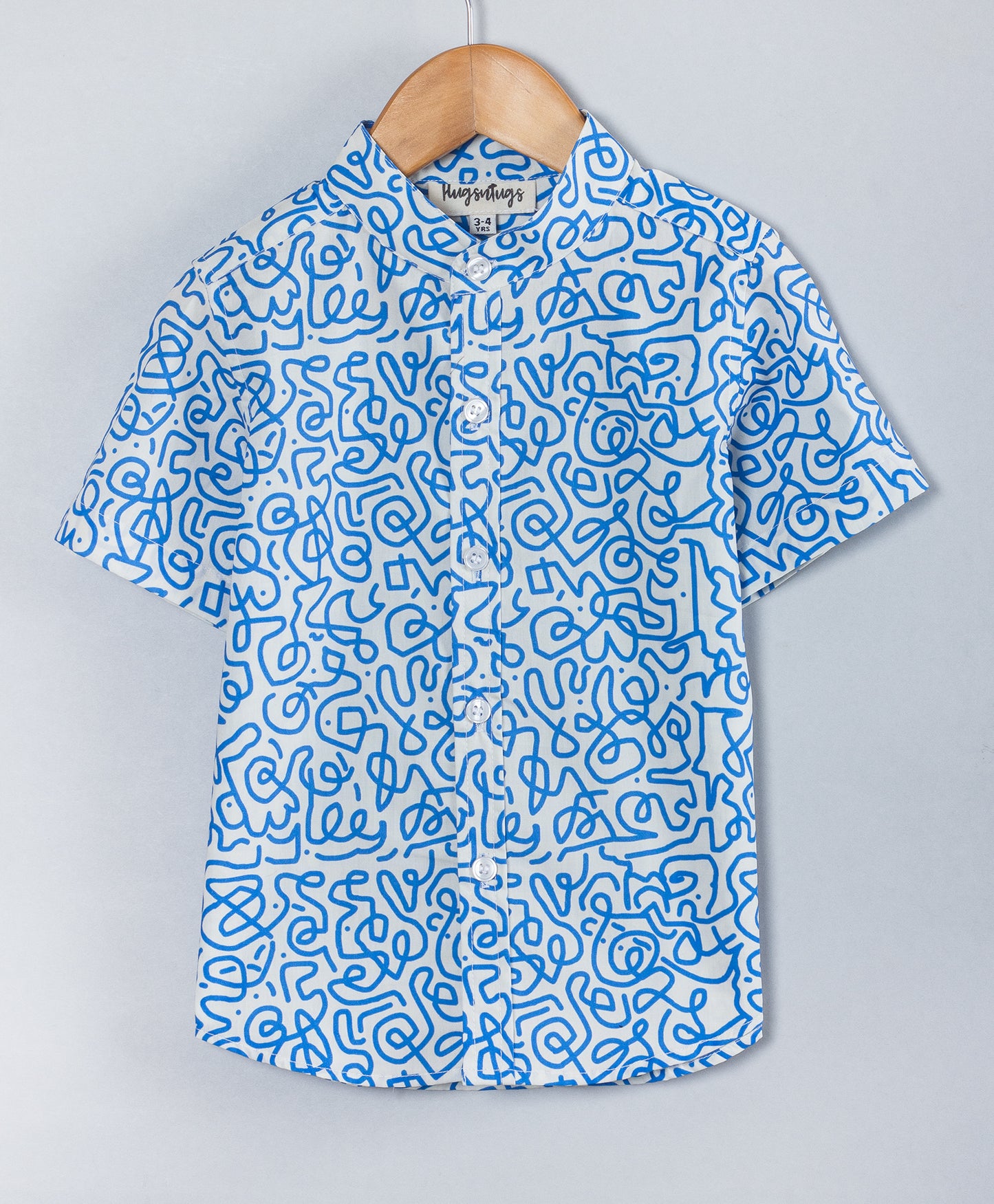 BLUE AND WHITE MAZE PRINT BOYS SHIRT
