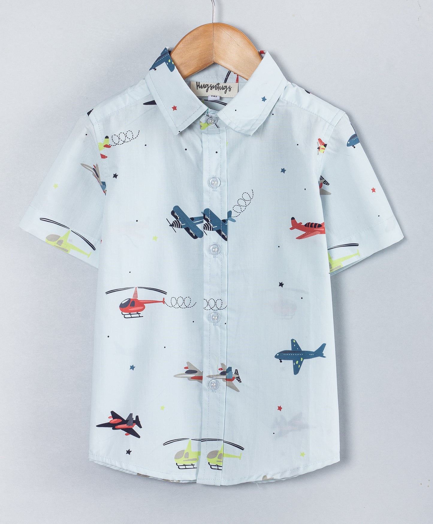 AEROPLANE PRINT BOYS SHIRT WITH REGULAR COLLARS