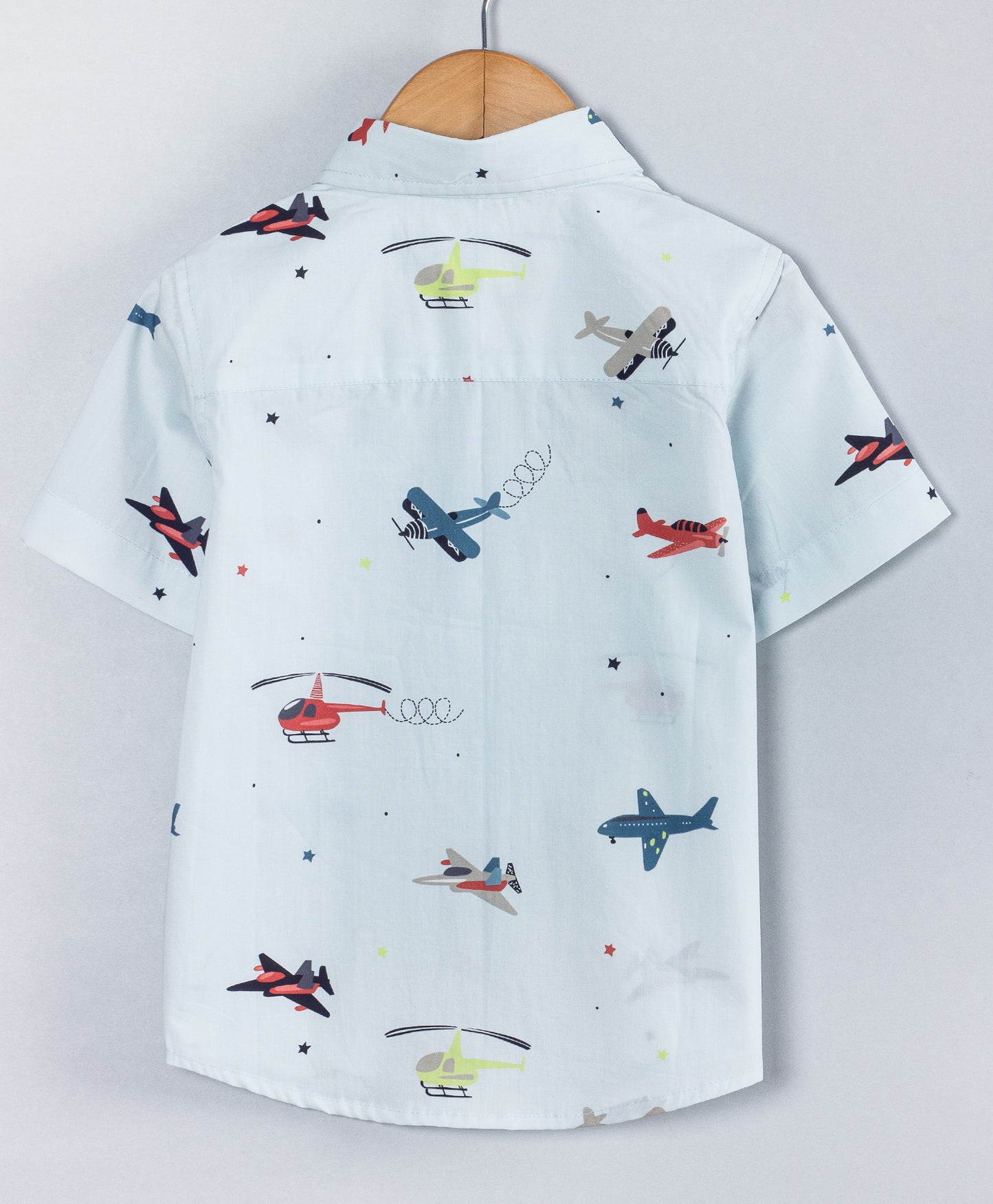 AEROPLANE PRINT BOYS SHIRT WITH REGULAR COLLARS