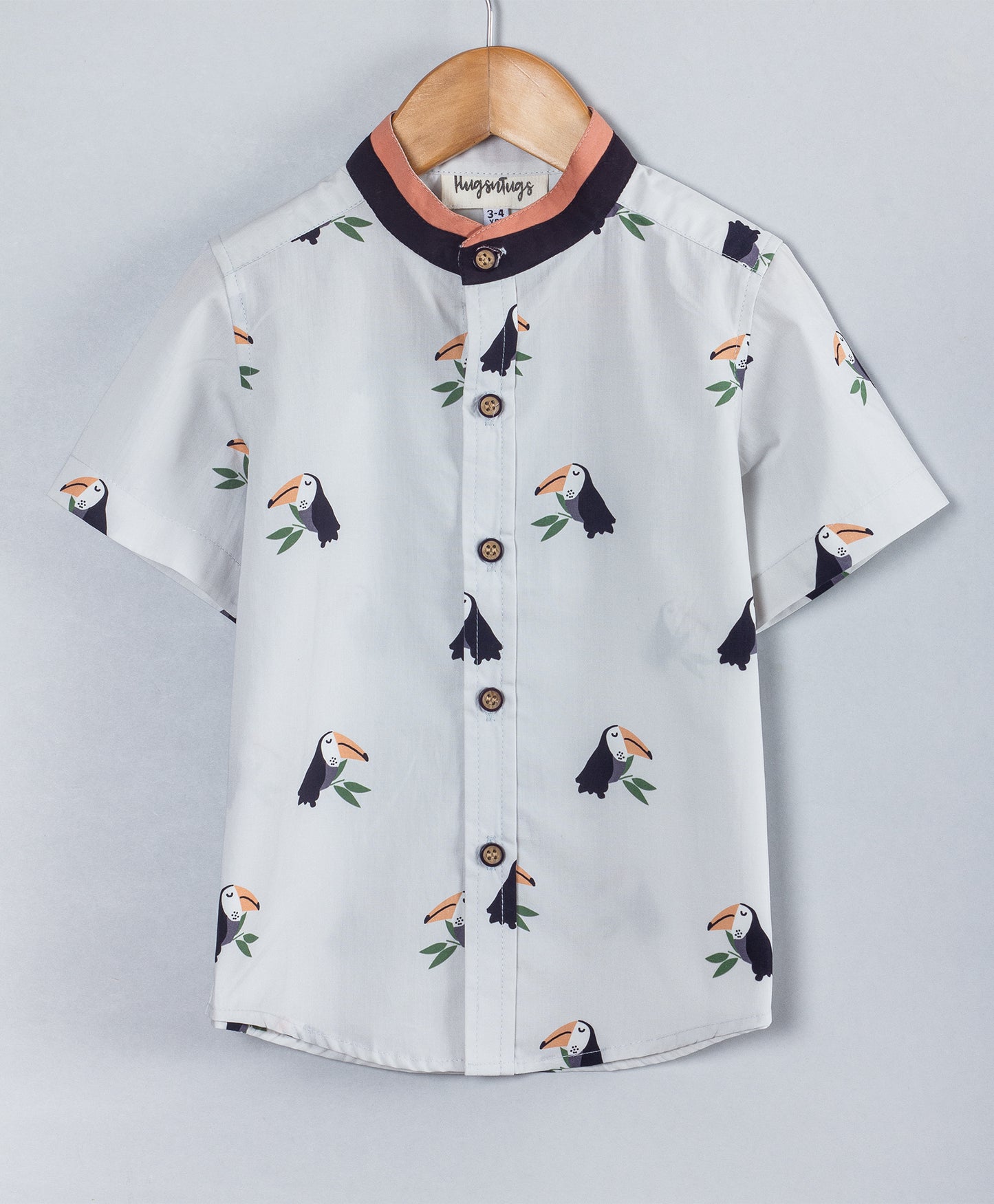 ALL OVER TOUCAN PRINT SHIRT WITH DOUBLE MANDARIN COLLAR