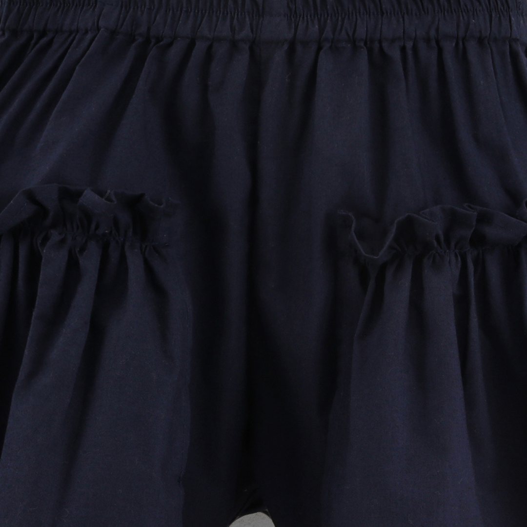 Navy shorts with side ruffle detailing