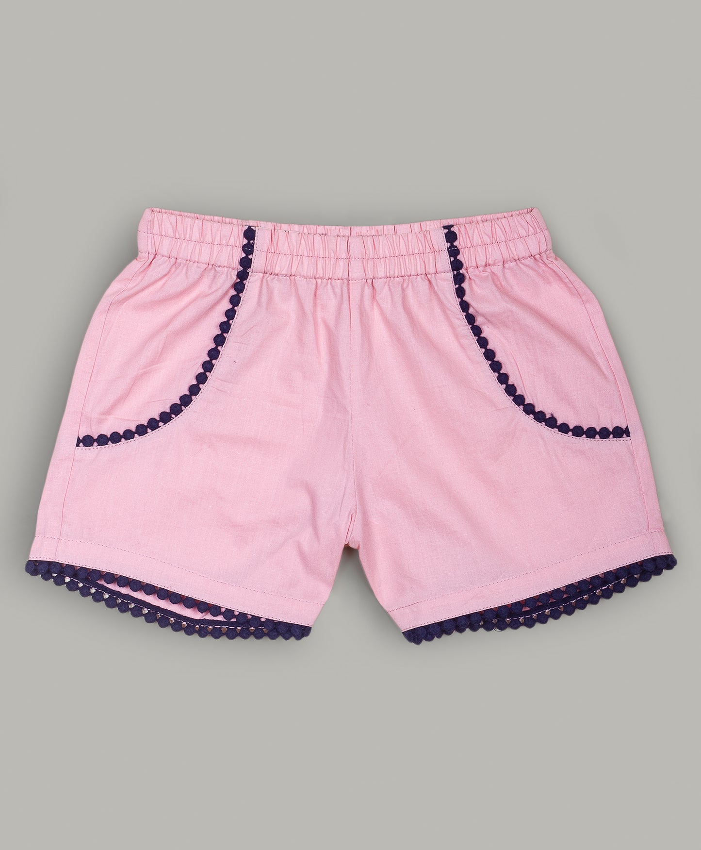 Pink shorts with navy lace detailing