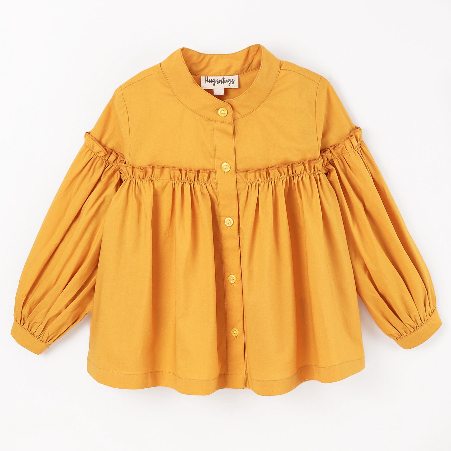 MUSTARD SOLID BUTTON DOWN FULL SLEEVES TOP