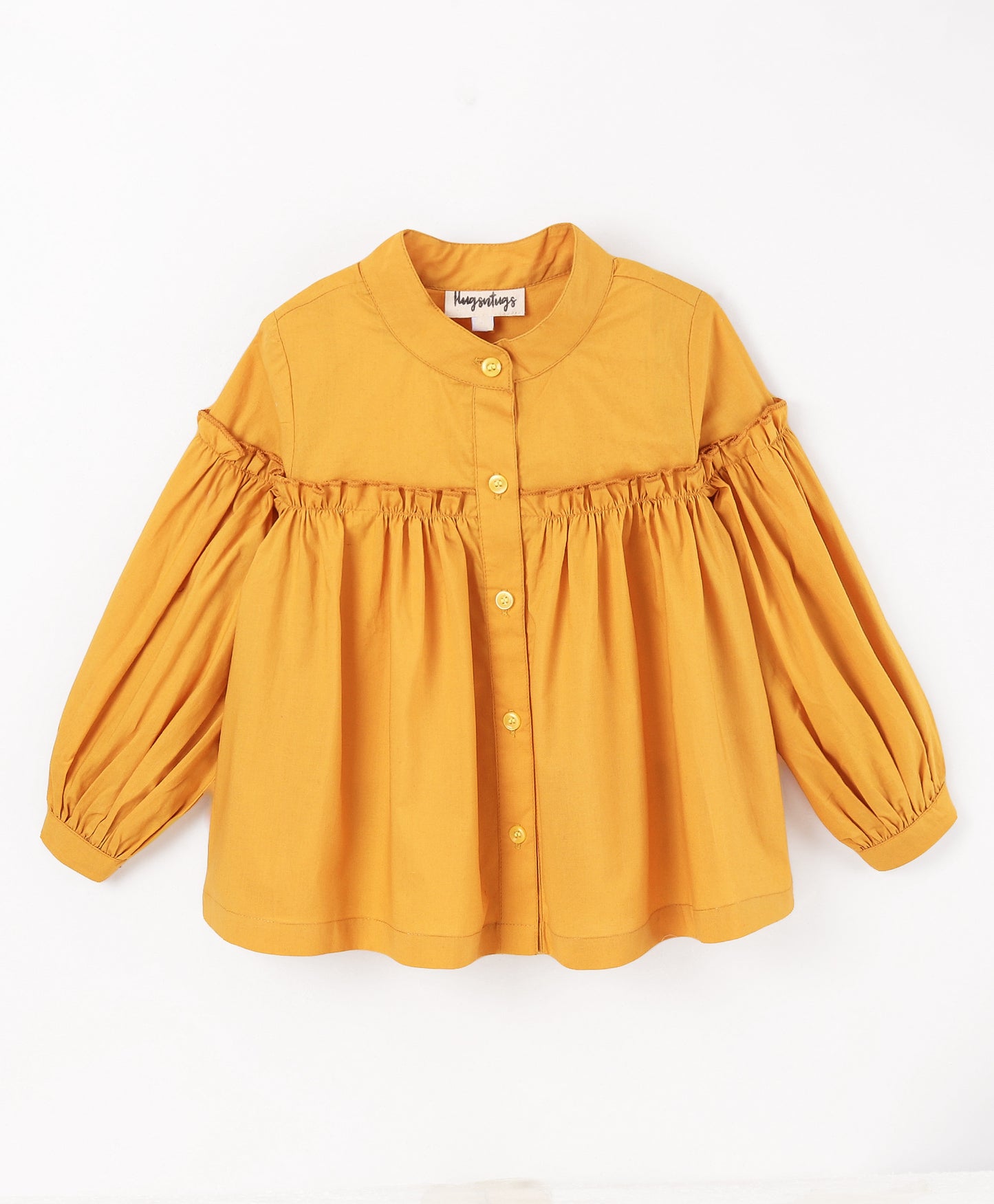 MUSTARD SOLID BUTTON DOWN FULL SLEEVES TOP