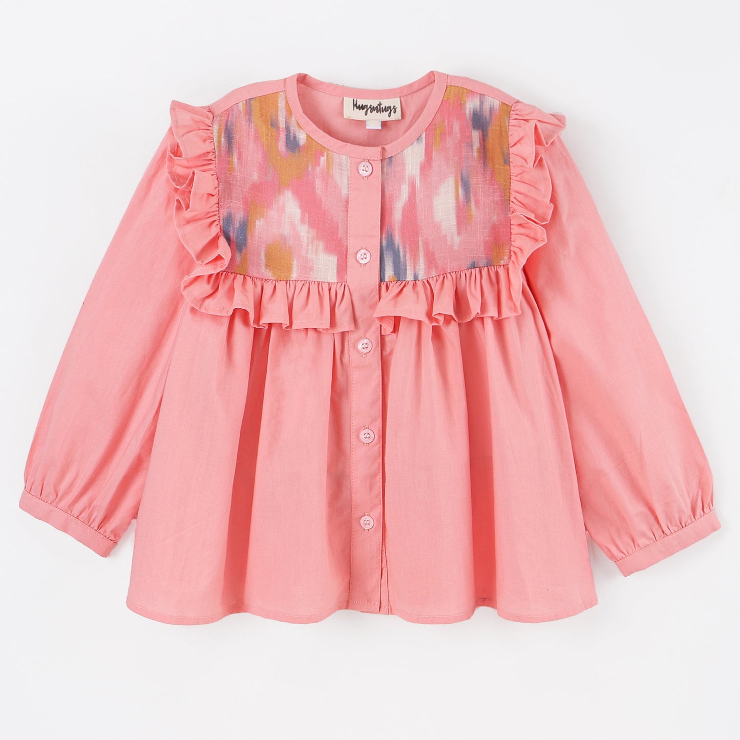 PEACH SOLID TOP WITH IKAT PRINT YOKE