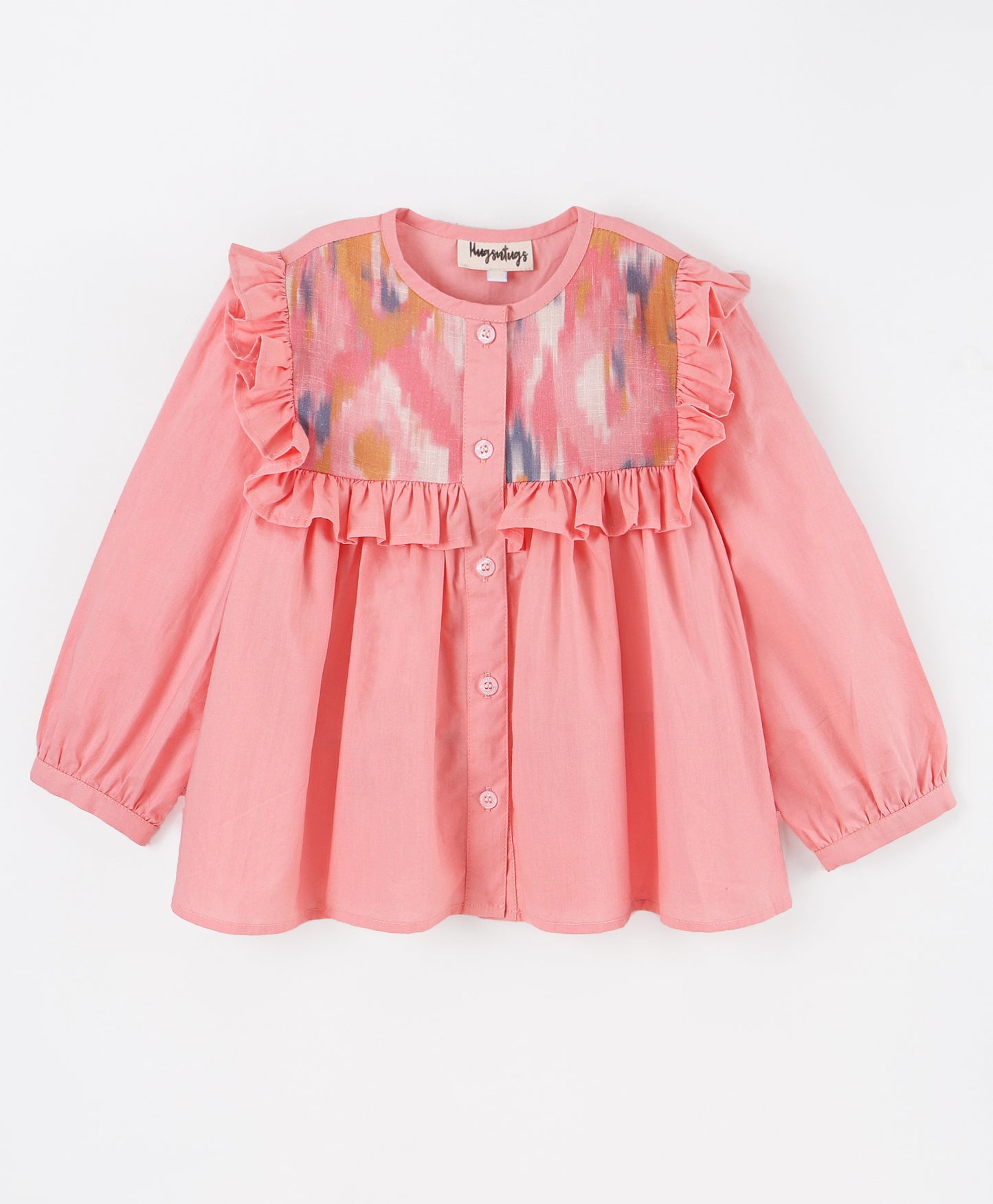PEACH SOLID TOP WITH IKAT PRINT YOKE
