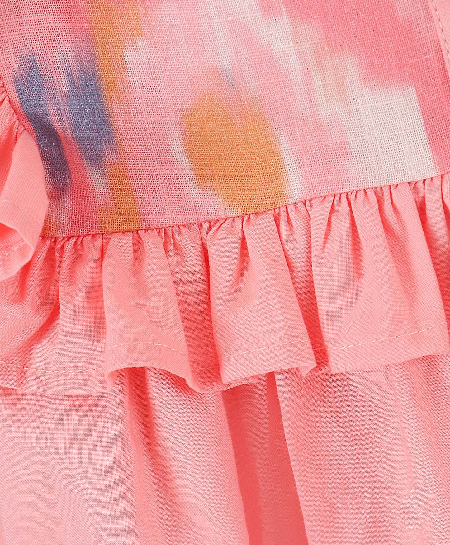 PEACH SOLID TOP WITH IKAT PRINT YOKE