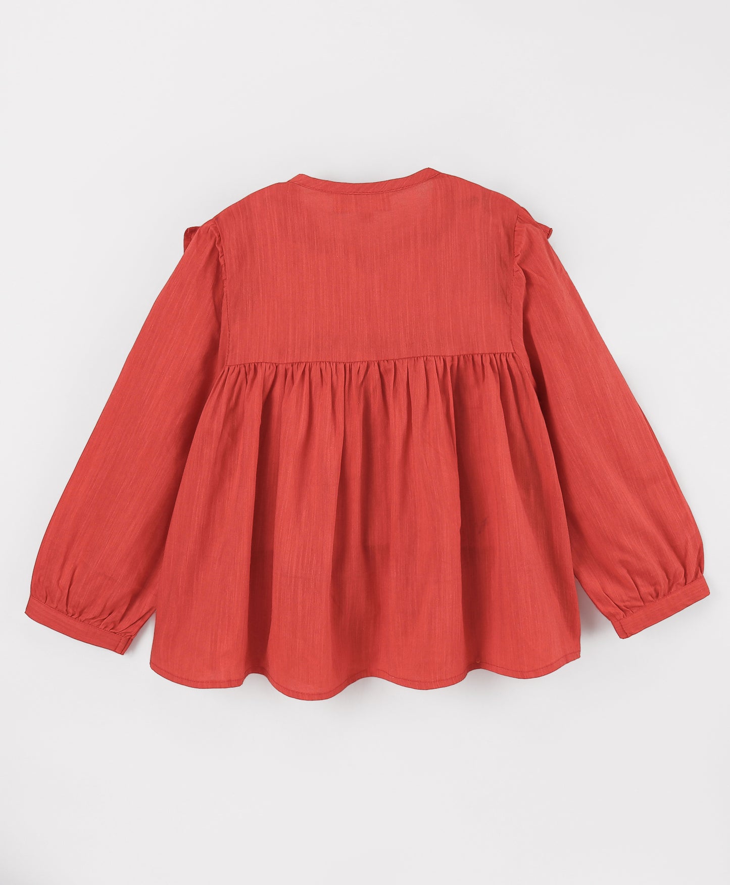 RED SLUB TOP WITH LACE DETAILING YOKE INSERT