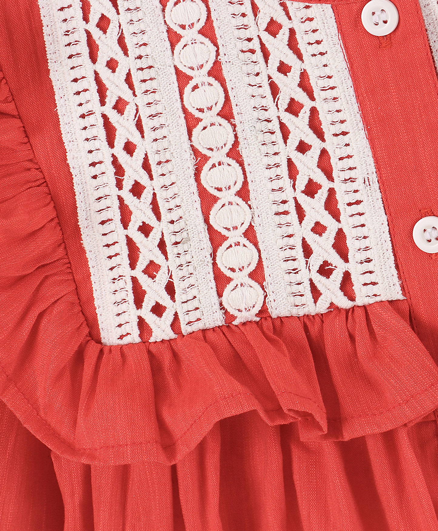 RED SLUB TOP WITH LACE DETAILING YOKE INSERT
