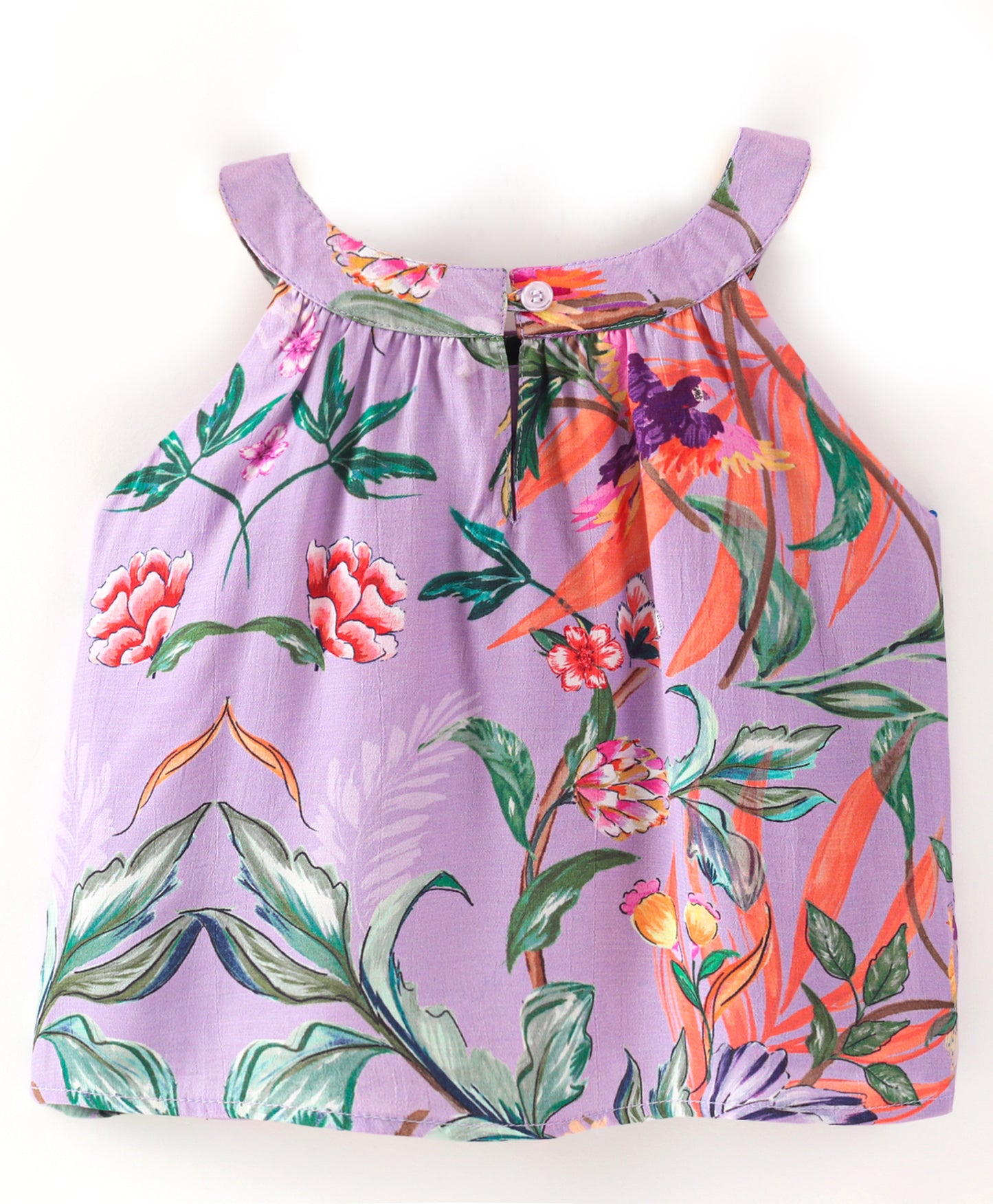 Purple floral print top with self fabric tie up at front