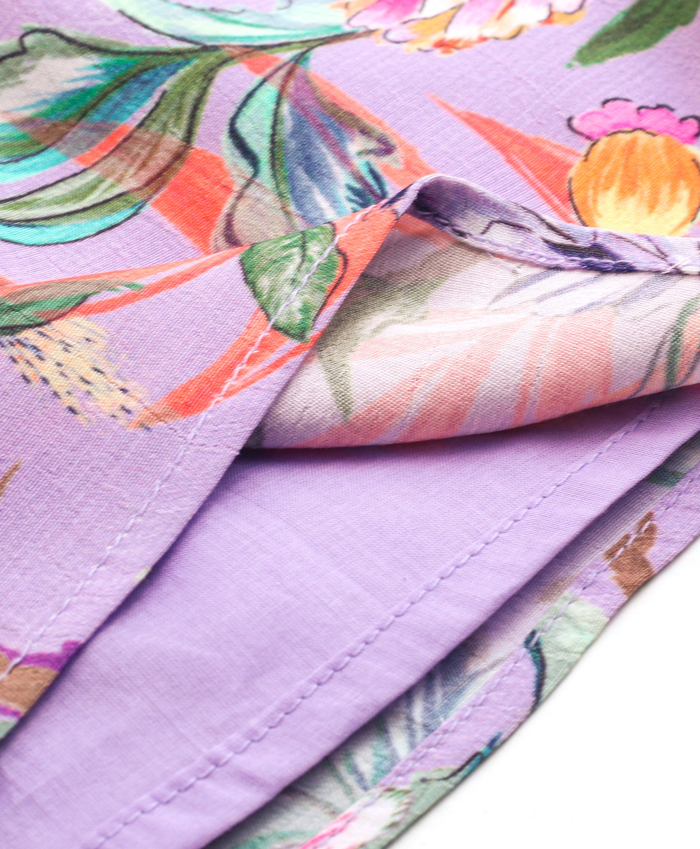 Purple floral print top with self fabric tie up at front