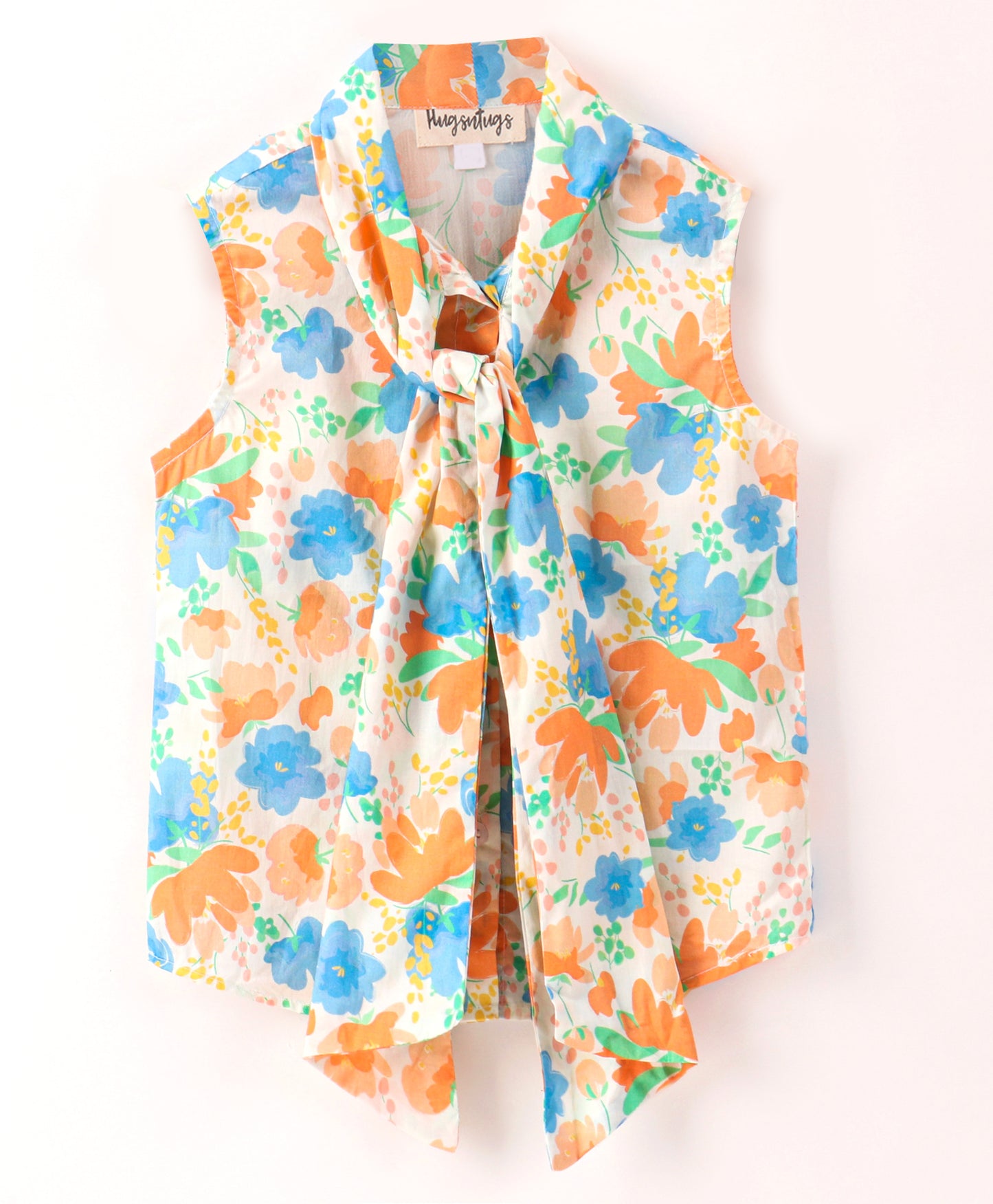 soft pastel floral print top with tie up at neck