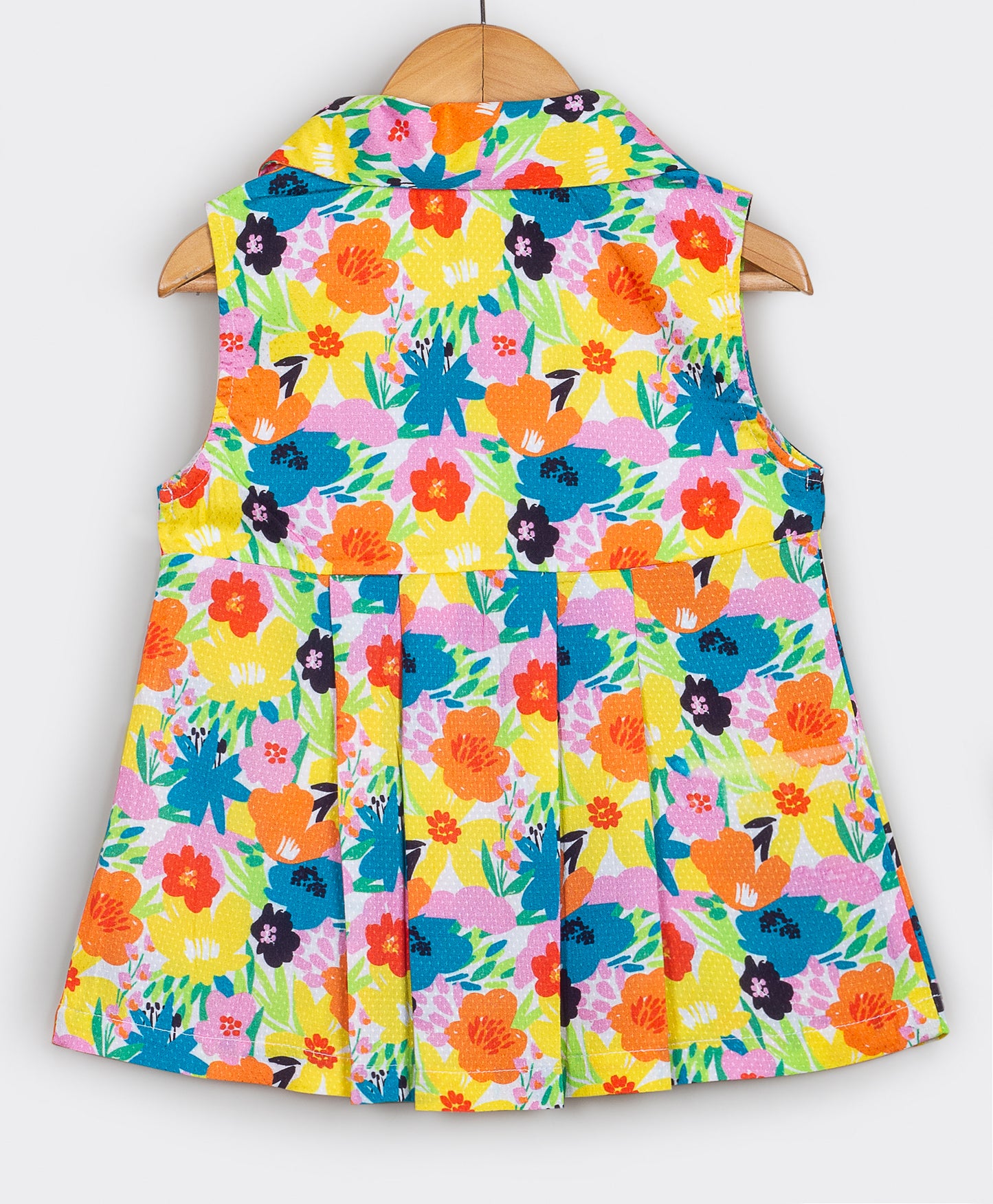 Multi colour floral print top with tab at empire seam
