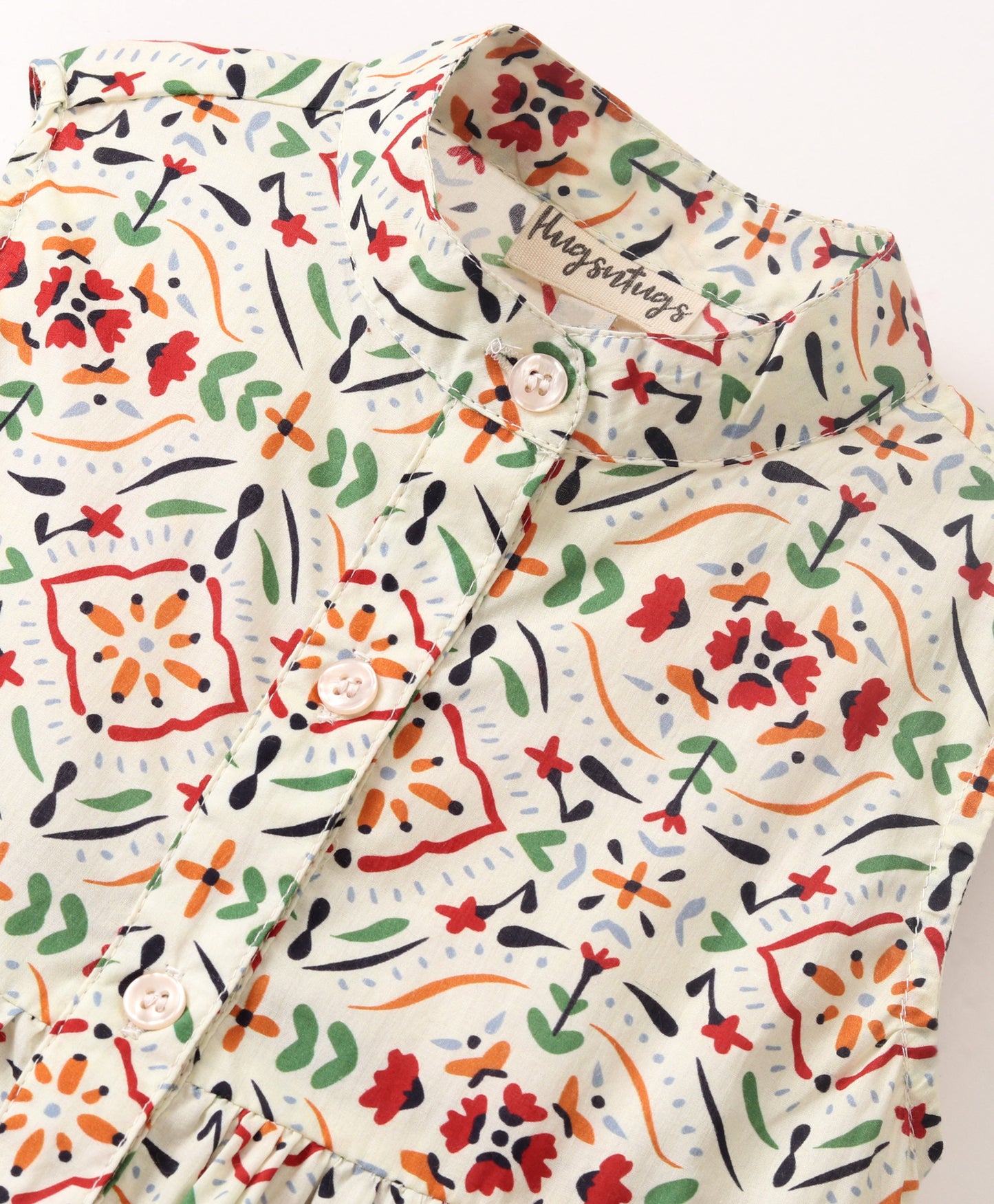 Sleeveless Floral Kaleidoscope Printed & Contrast Lace Hem Embellished Top - Cream