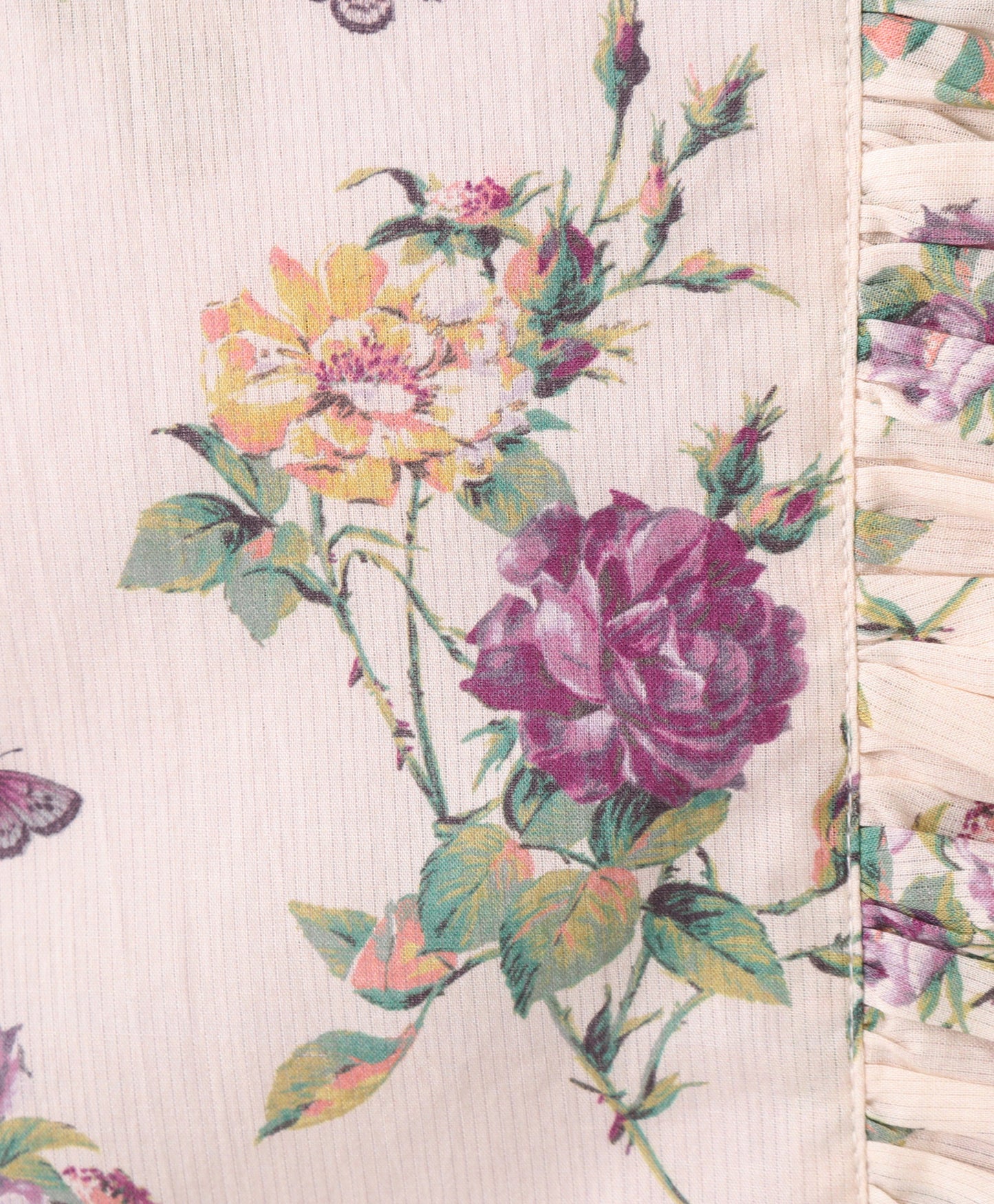 Sleeveless Vintage Wallpaper Style Floral Printed & Frill Detailed Top - Off White