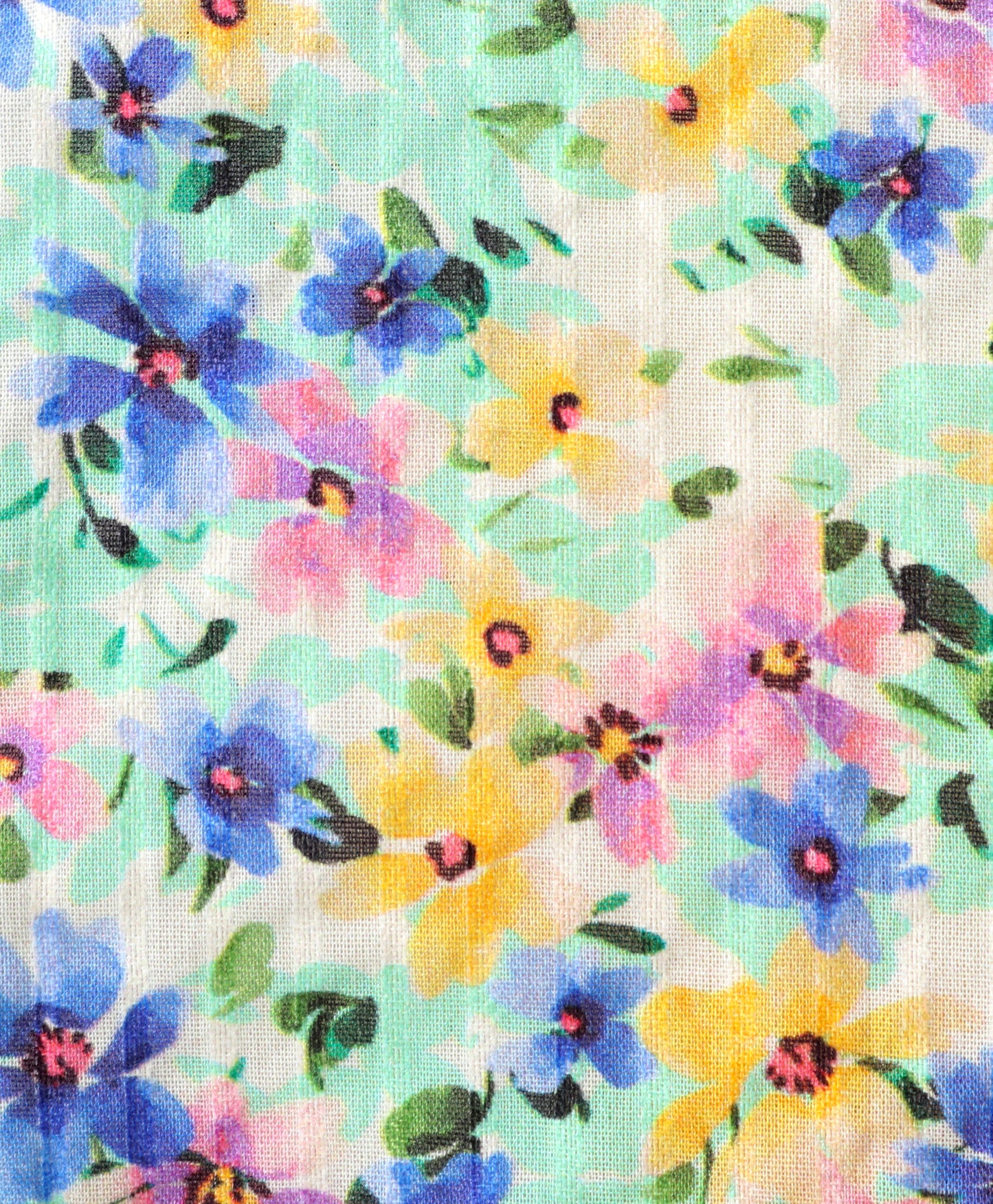 Sleeveless All Over Water Colour Effect Garden Flowers Printed & Frill Detailed Top - Blue & Green