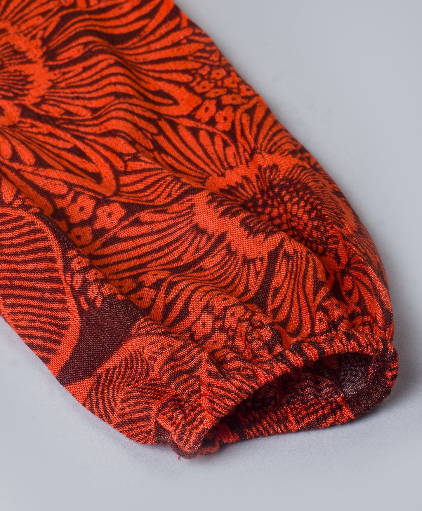 BRICK RED SELF PRINT TOP WITH CONTRAST LACE ALONG YOKE