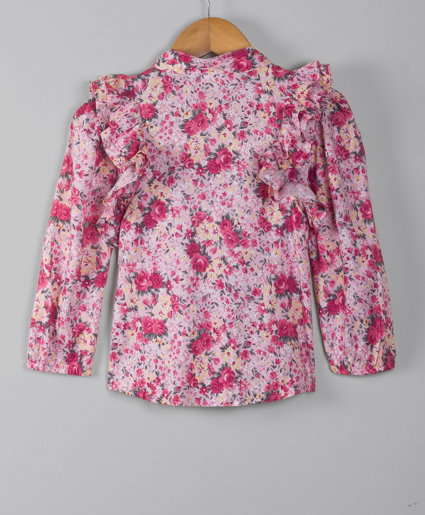 Pink Floral top with frills on the shoulder