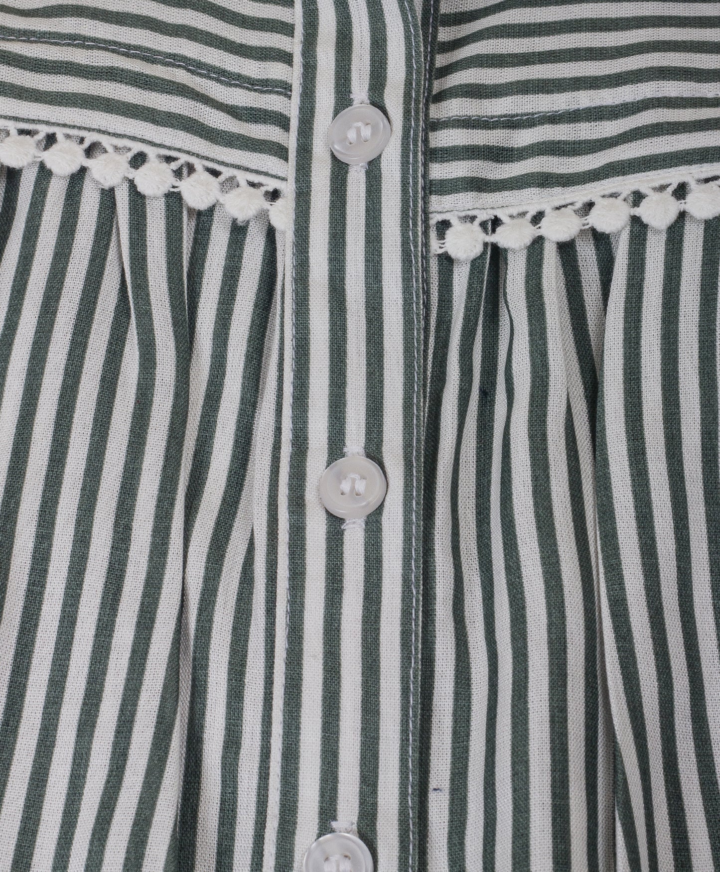 STRIPE PRINT TOP WITH LACE ON YOKE SEAM