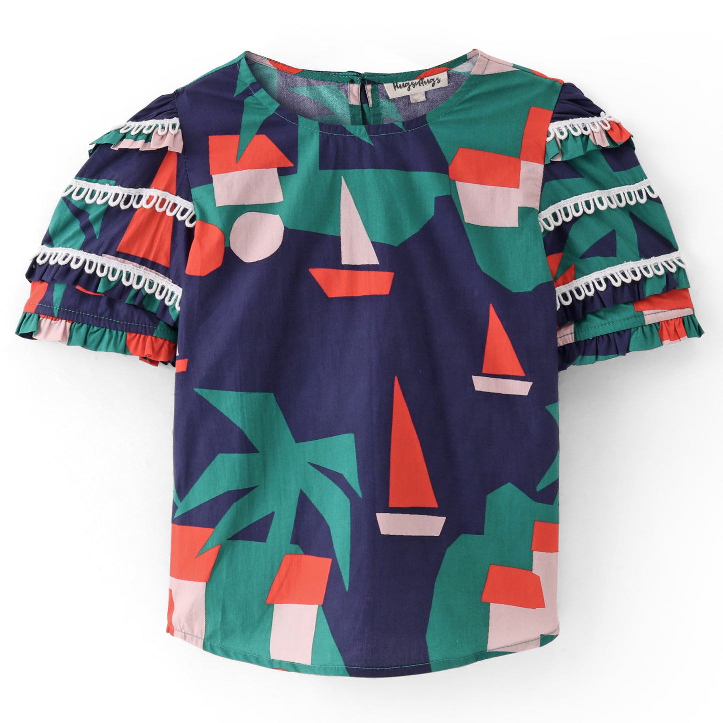 BOAT PRINT TOP WITH LACES AT SLEEVES