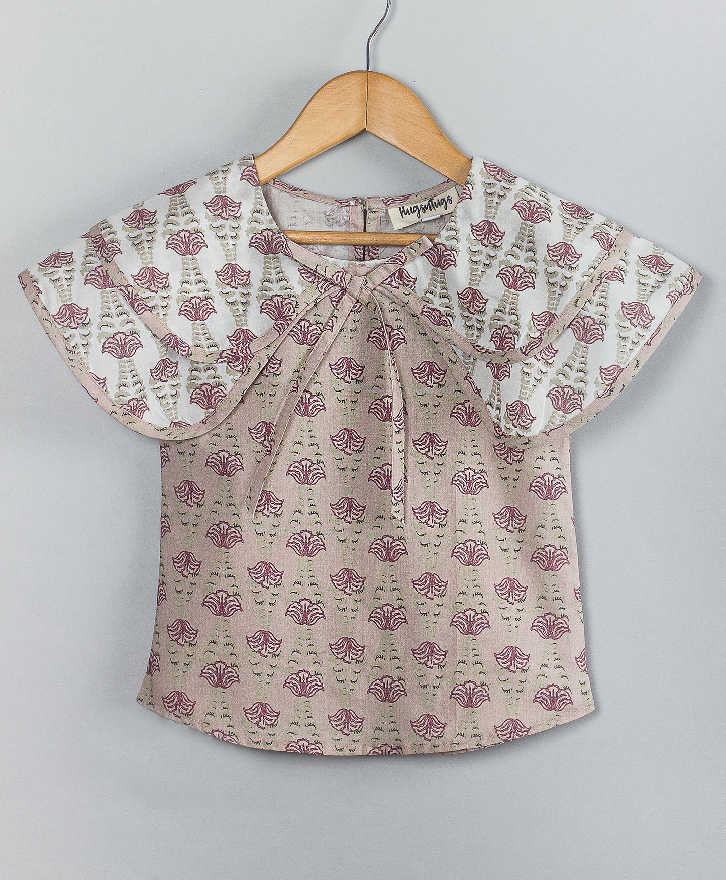 BEIGE MOTIF PRINT TOP WITH MATCHING PRINT SHOULDER FLAPS