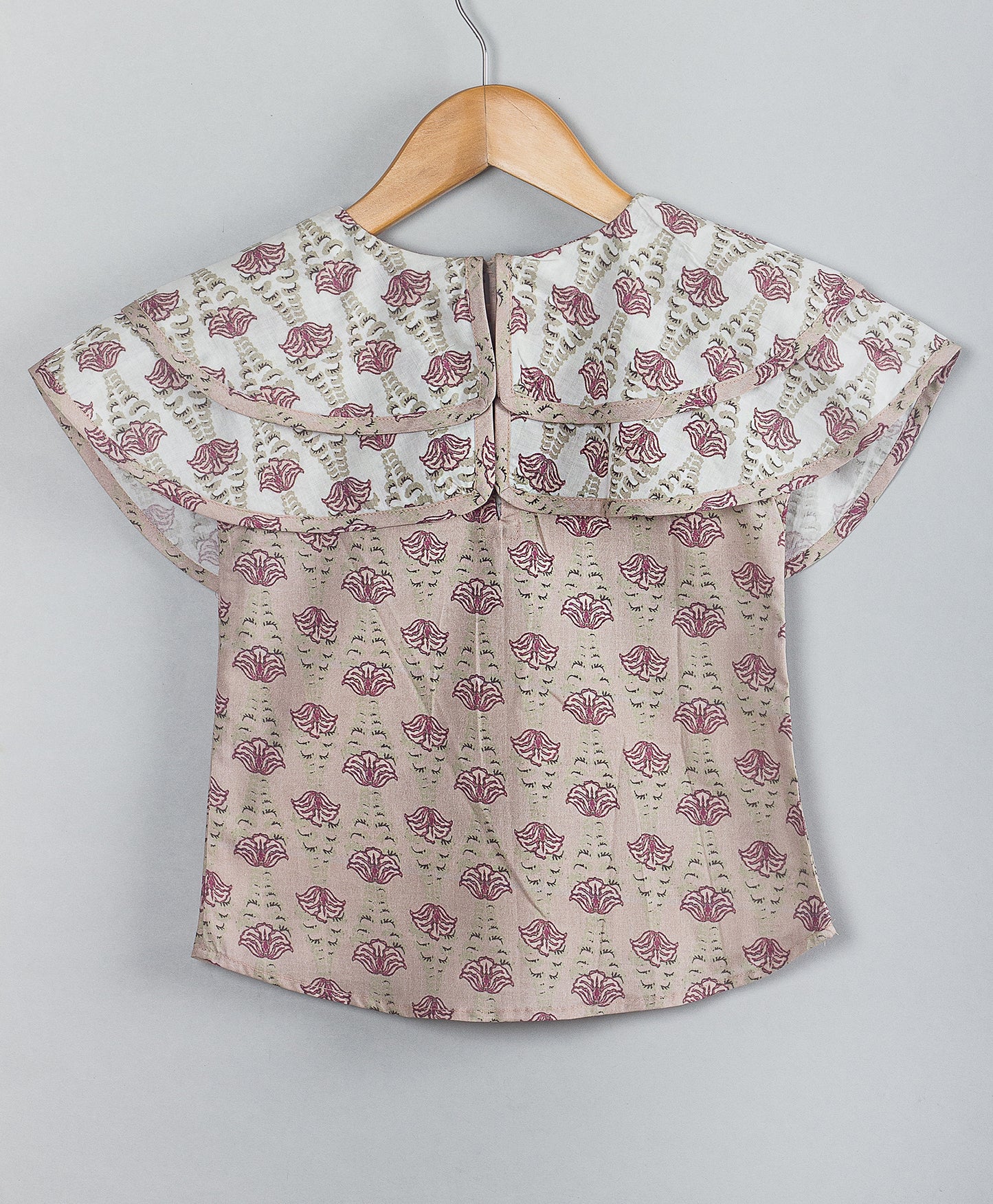 BEIGE MOTIF PRINT TOP WITH MATCHING PRINT SHOULDER FLAPS