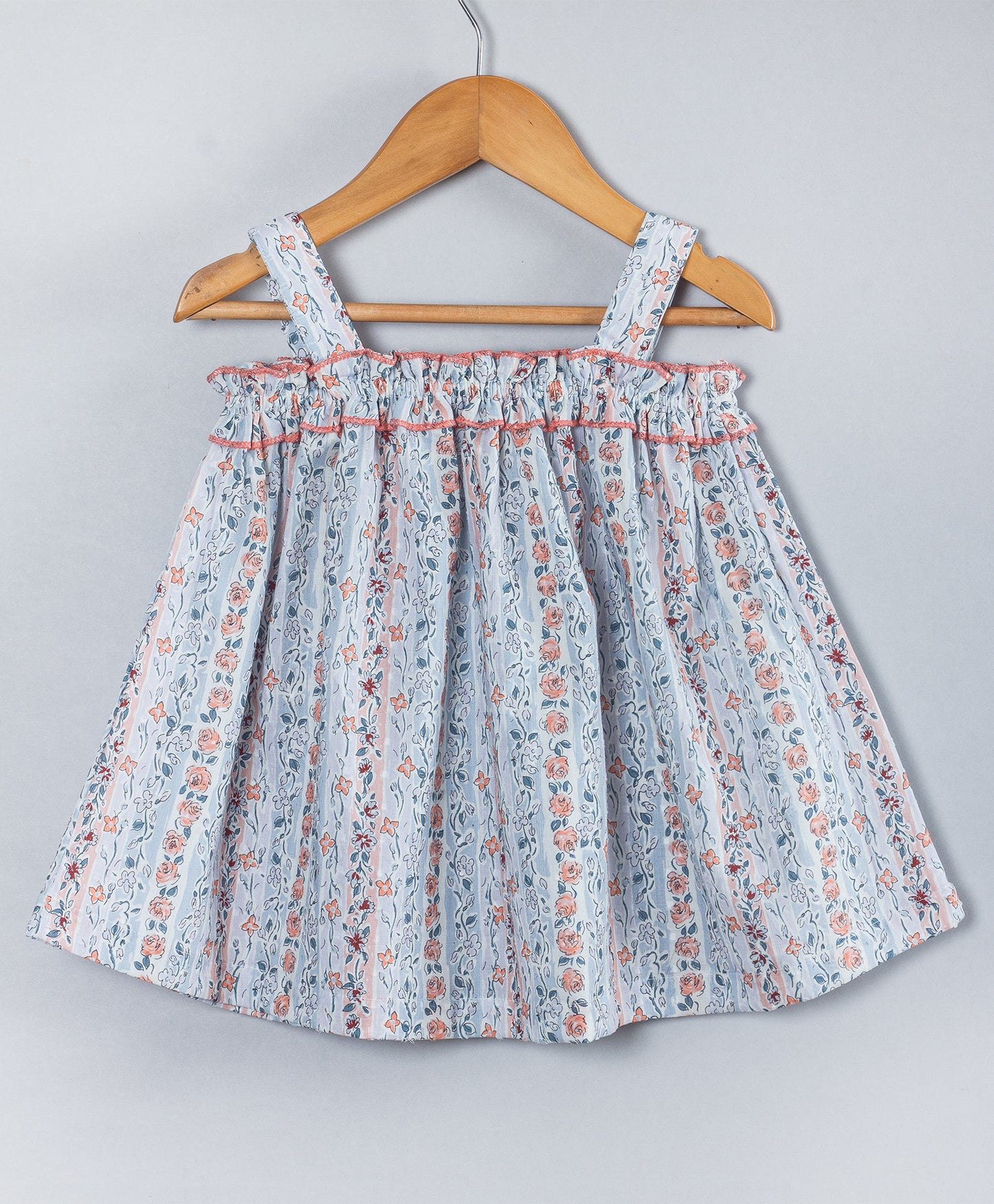 PASTEL STRIPE FLORAL PRINT TOP WITH SHOULDER STRAPS