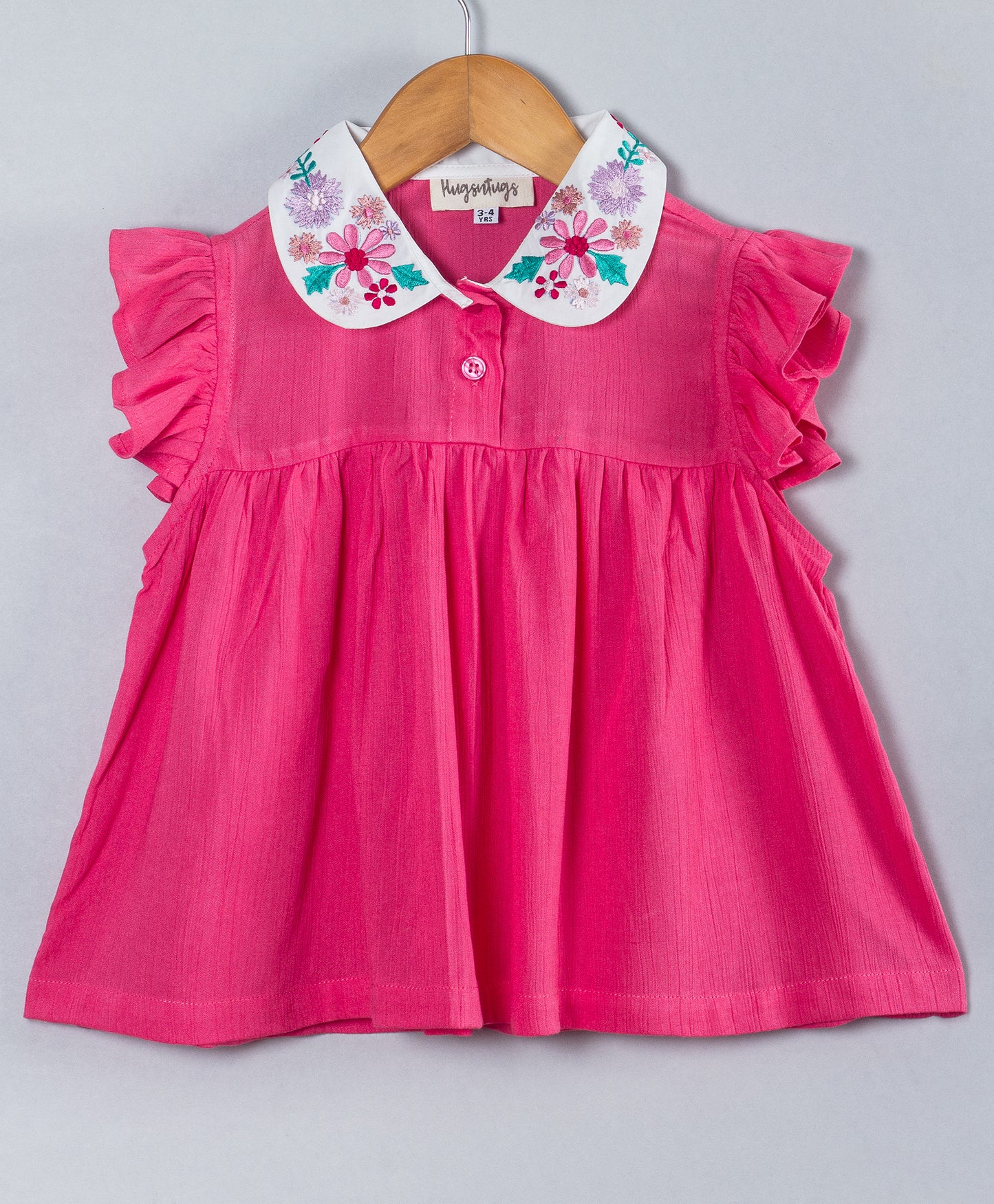 HOT PINK TOP WITH CONTRAST COLLAR WITH EMBROIDERY