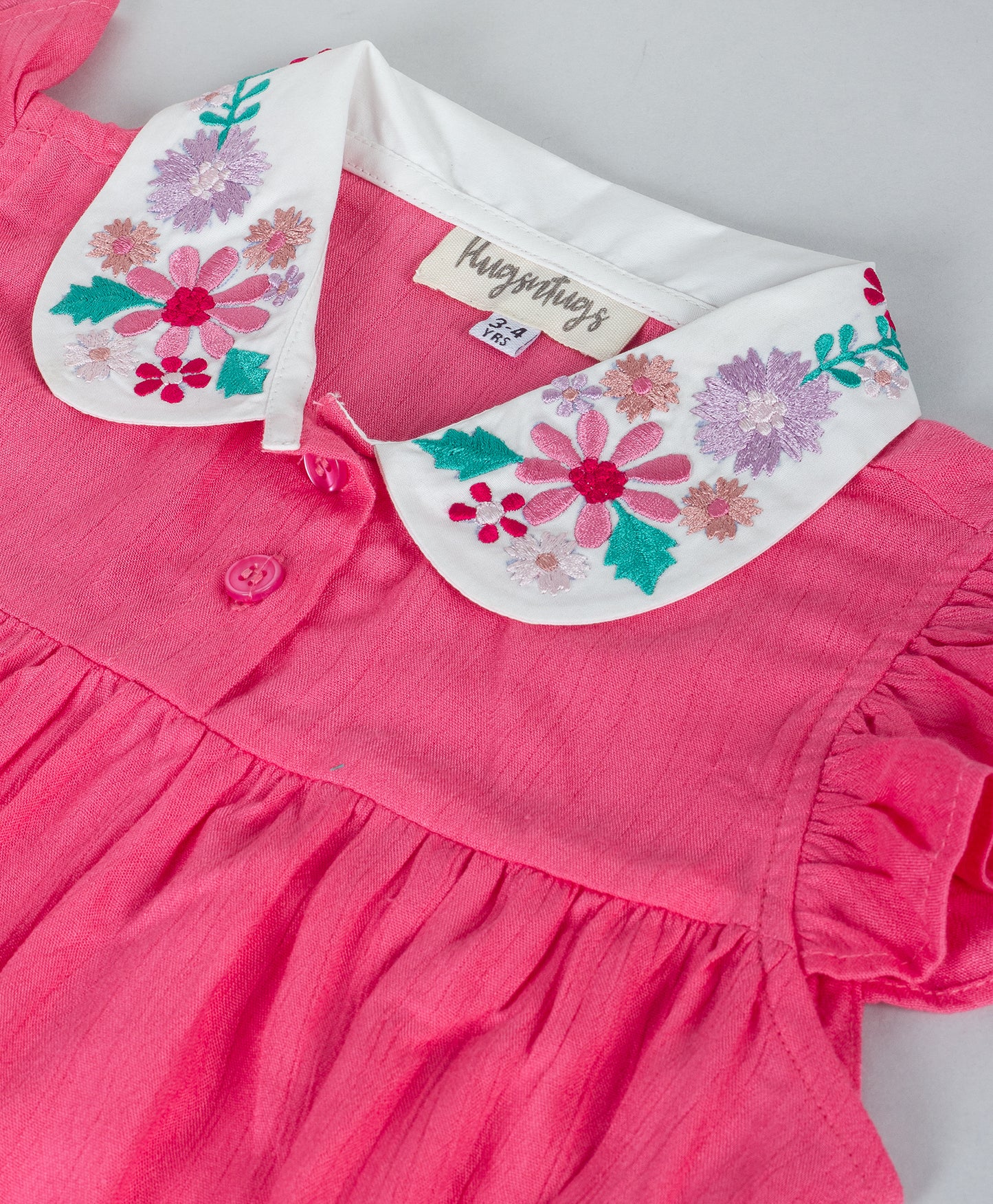 HOT PINK TOP WITH CONTRAST COLLAR WITH EMBROIDERY