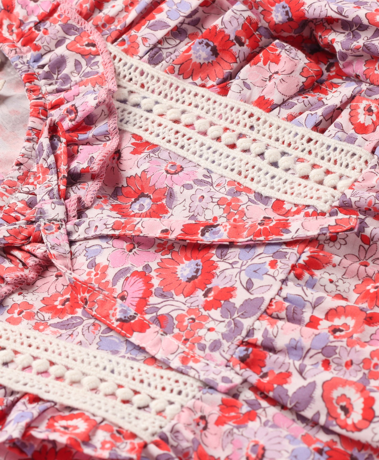 PINK FLORAL PRINT TOP WITH LACE ON YOKE