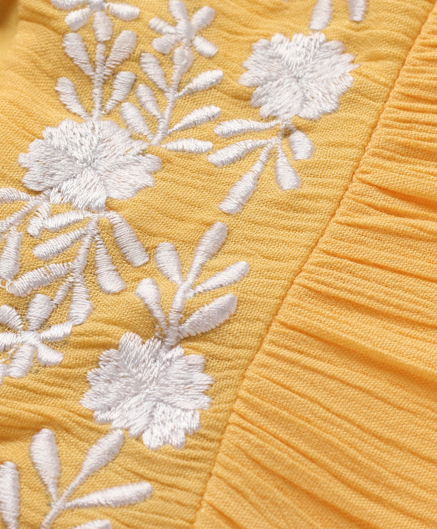 YELLOW SOLID CREPE TOP WITH EMBROIDERY