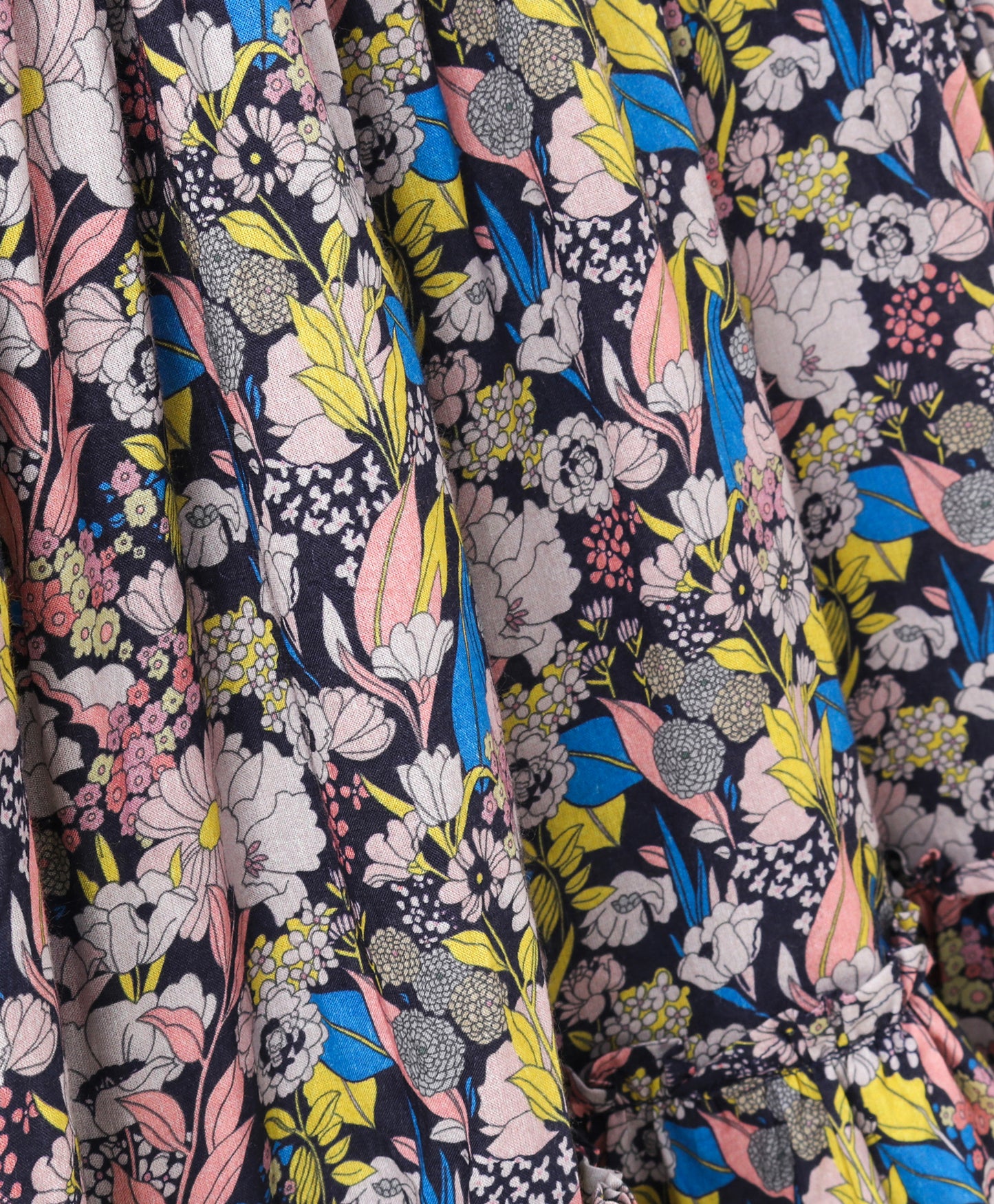 Full Sleeves Seamless Floral Printed & Lace Embellished Flared Dress - Blue