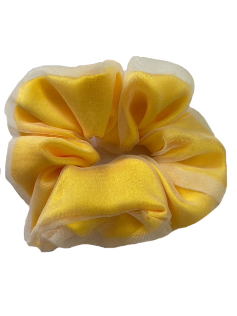 YELLOW AND IVORY SATIN SCRUNCHIE