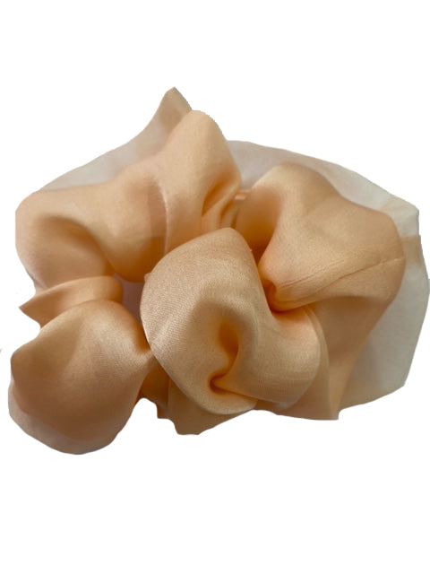PEACH AND IVORY SATIN SCRUNCHIE