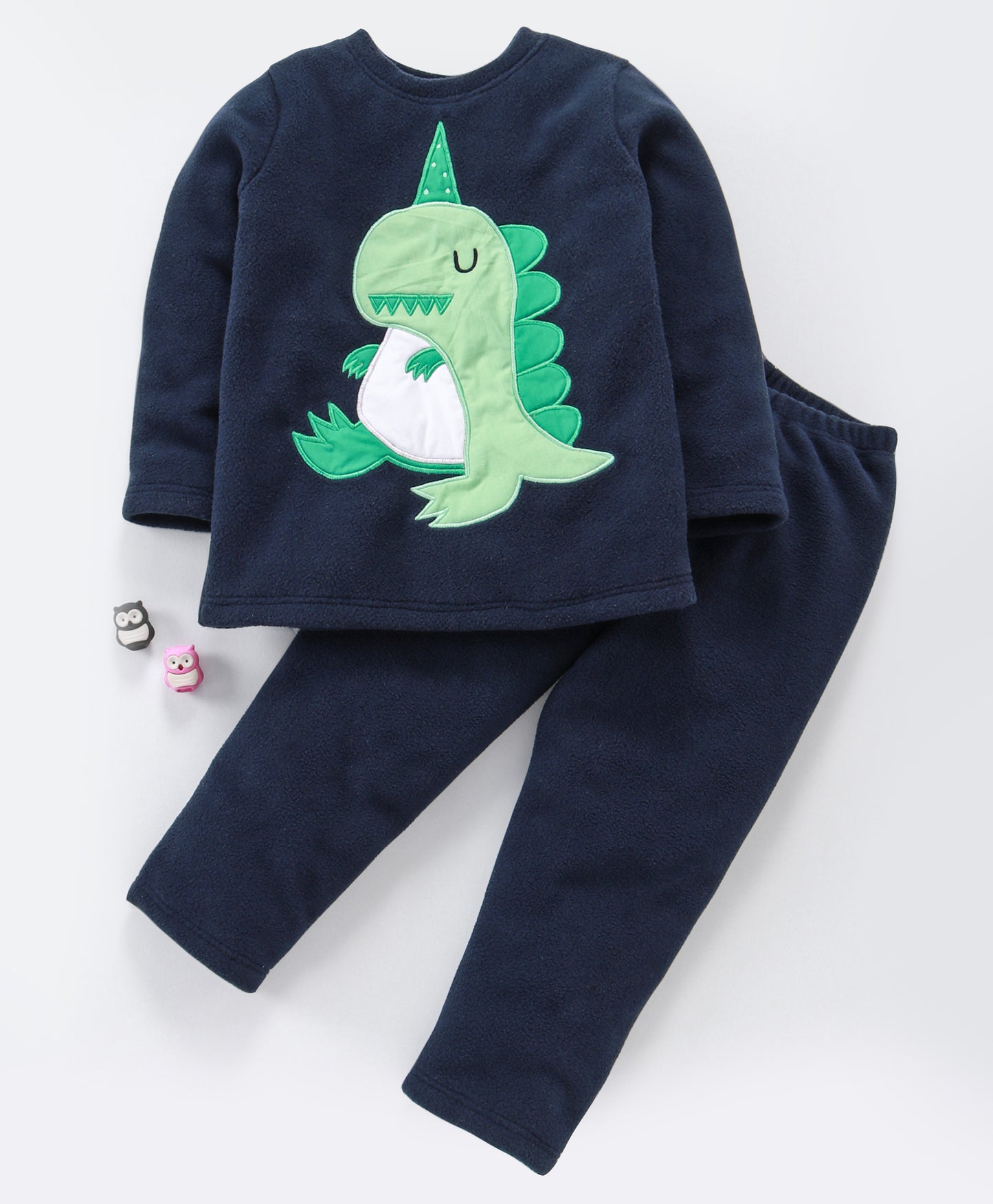 Navy green dino patchwork fleece set