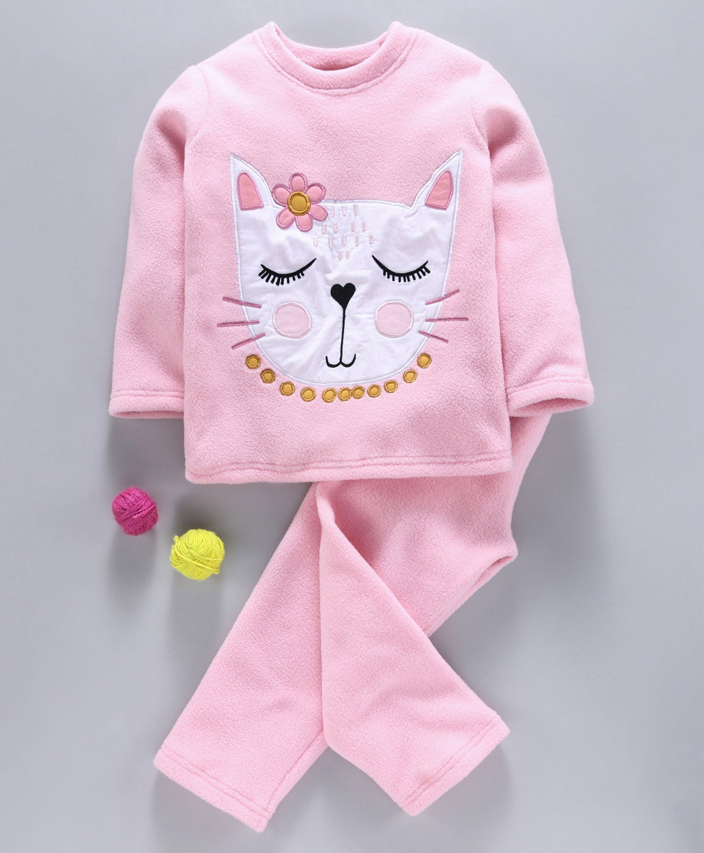 Soft Pink Cat face patchwork fleece set
