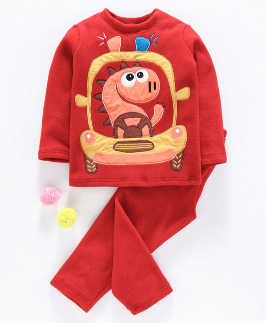 Dino in car patchwork fleece nightsuit