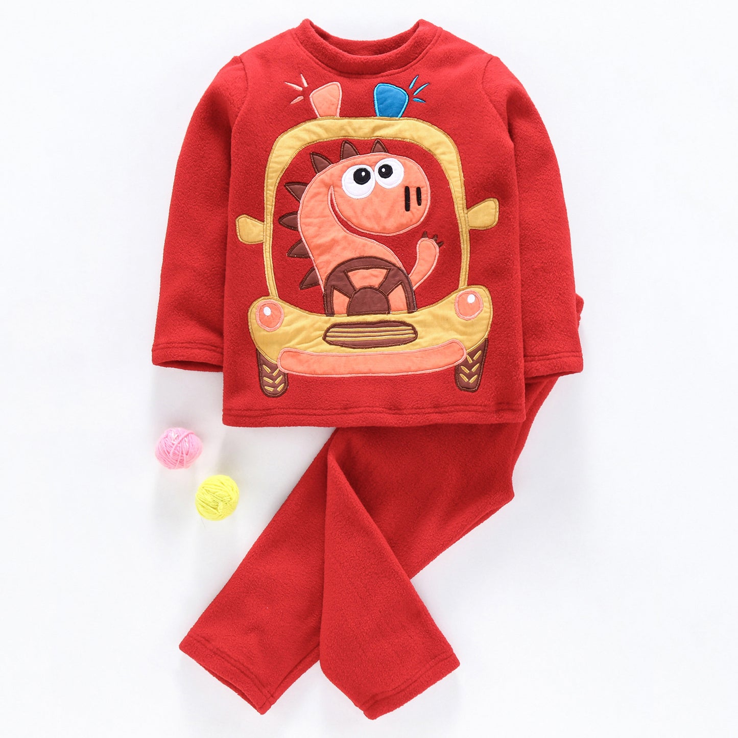 Dino in car patchwork fleece nightsuit