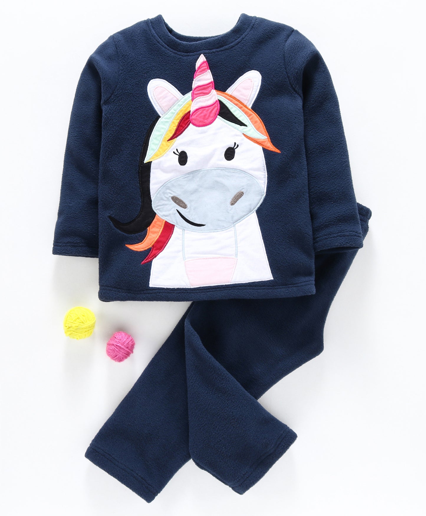 Navy Unicorn patchwork fleece set