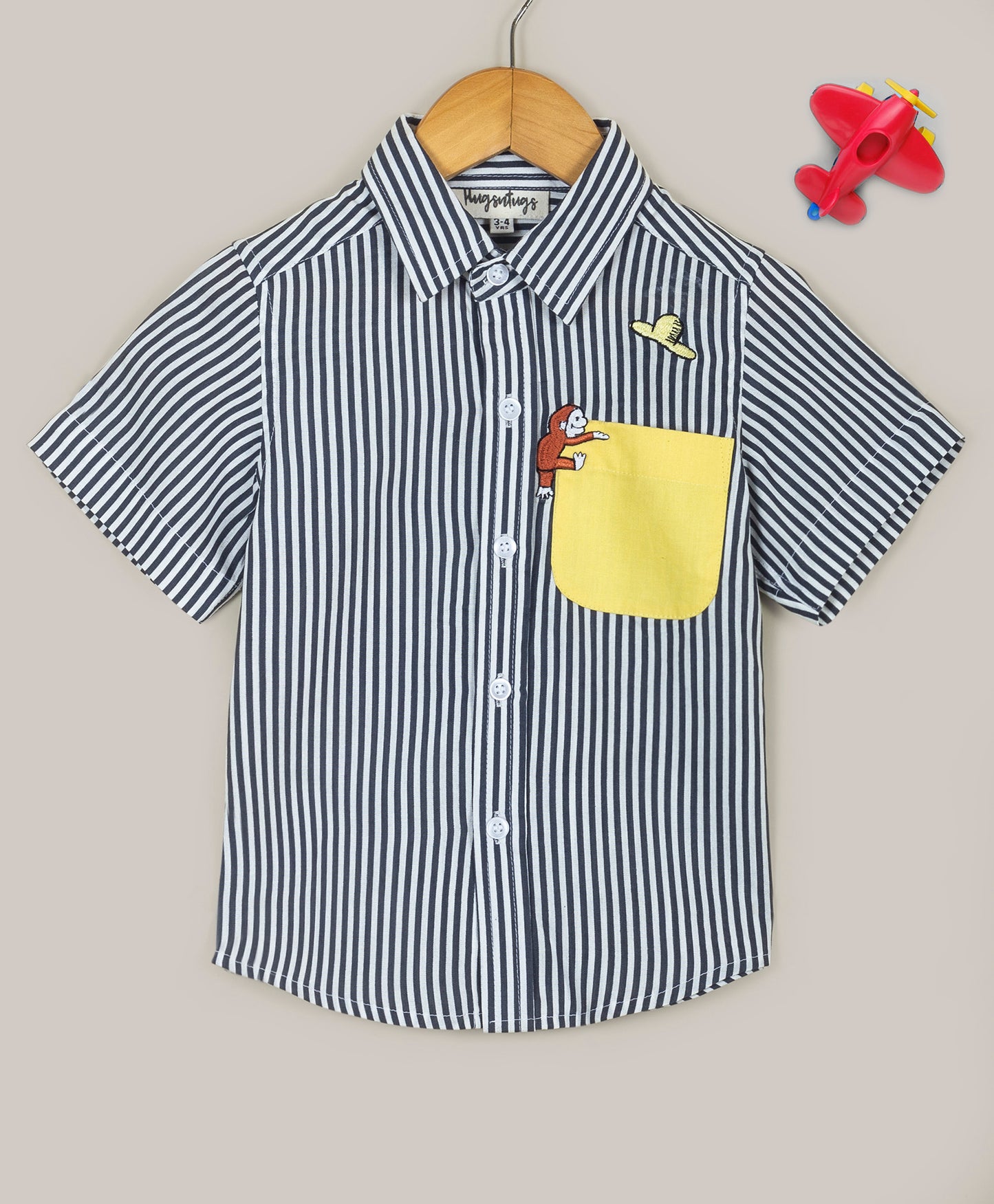 Stripe print shirt with contrast pocket and embroidery