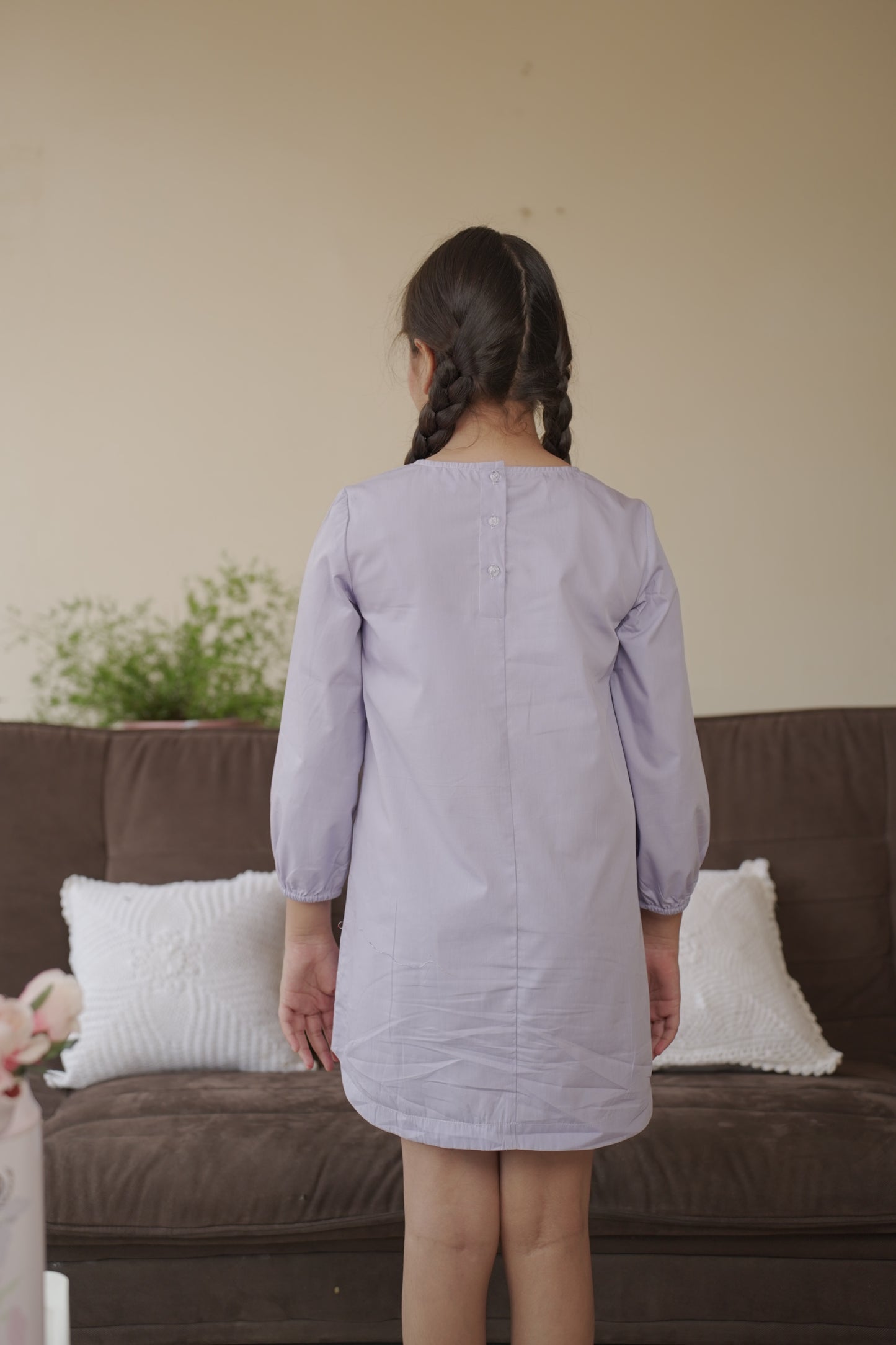 Lilac dress with dragonfly embroidery