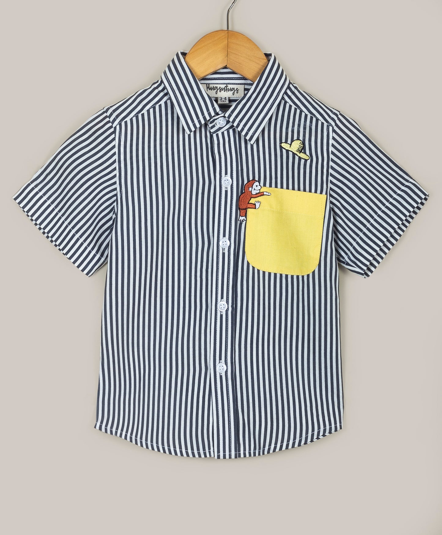 Stripe print shirt with contrast pocket and embroidery