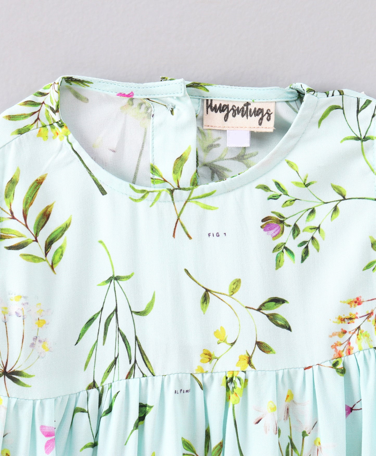 Half Cold Shoulder Sleeves Seamless Flower & Leaf Printed Fit & Flare Dress - Aqua Green