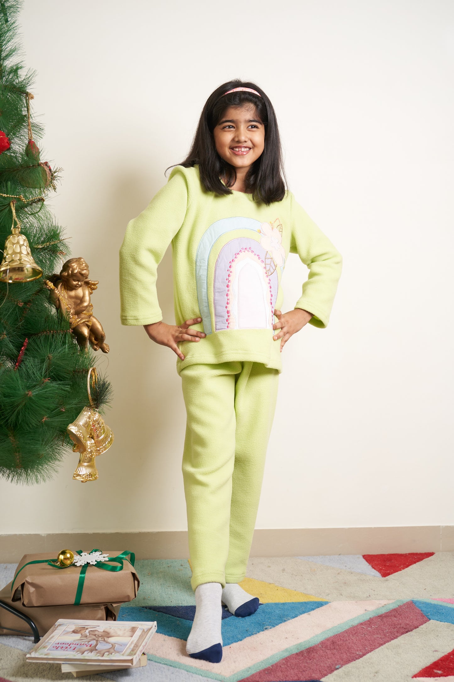 Rainbow patchwork fleece set