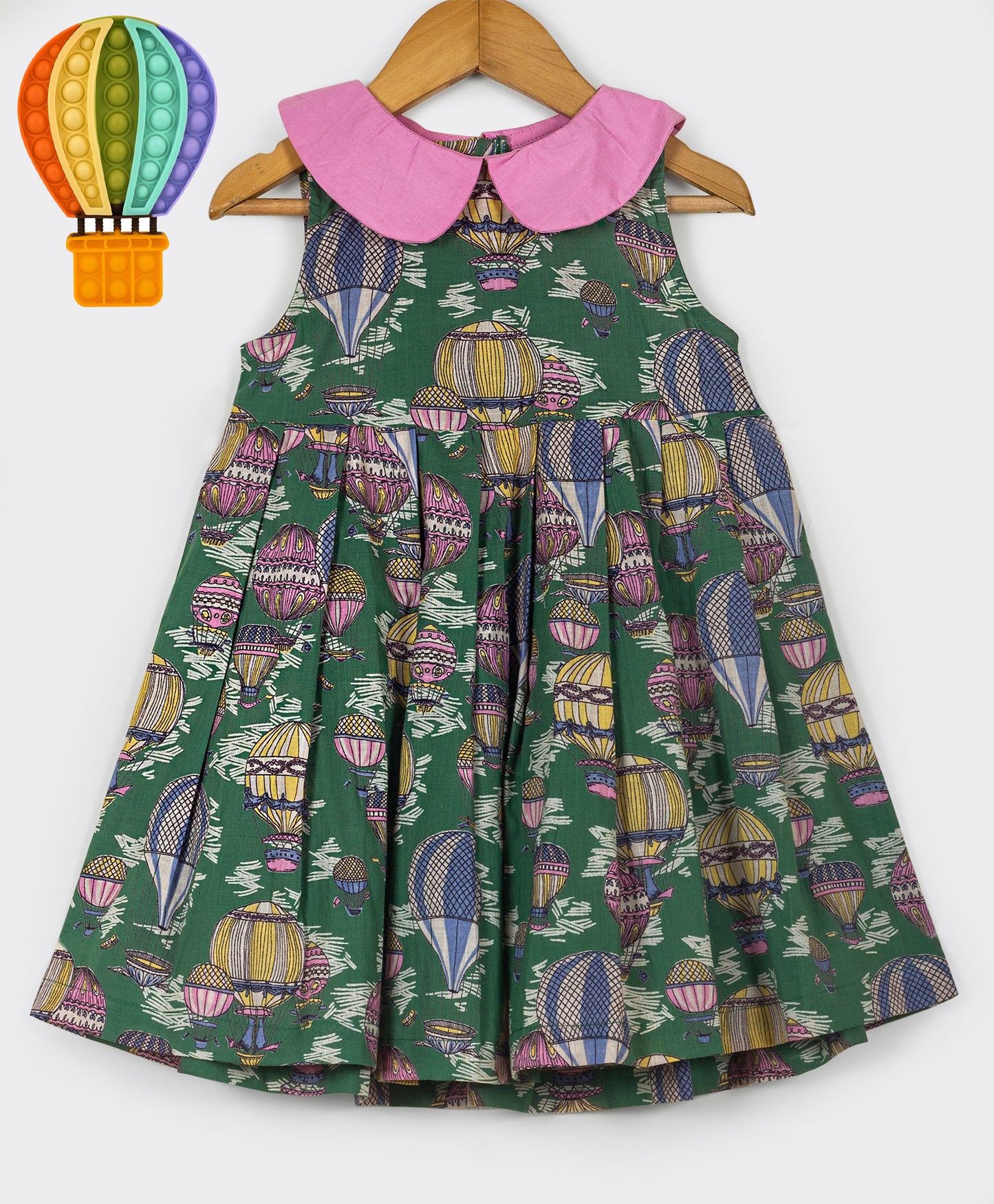 Green hot air balloon dress with contrast collar