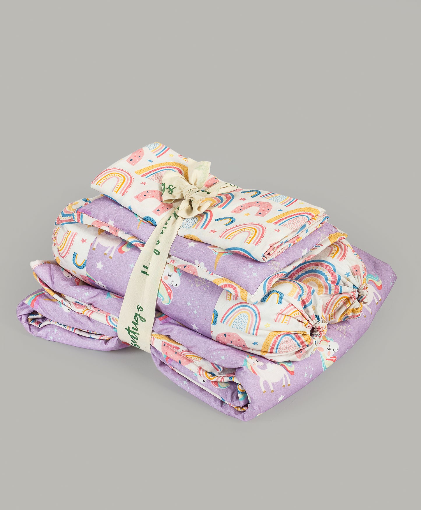 LILAC UNICORN PRINT COT SET