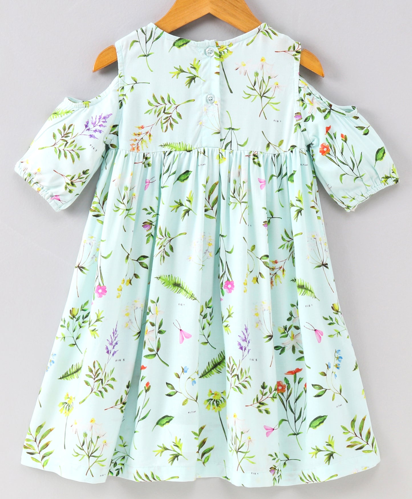 Half Cold Shoulder Sleeves Seamless Flower & Leaf Printed Fit & Flare Dress - Aqua Green