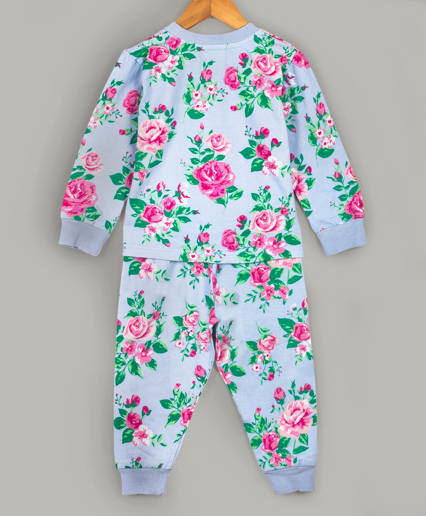Floral print light blue track suit