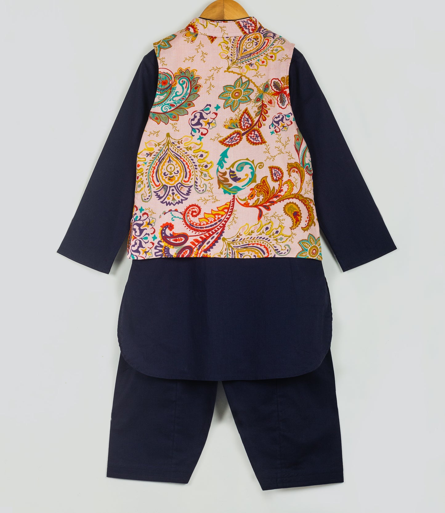 navy kurta set with paisley print jacket