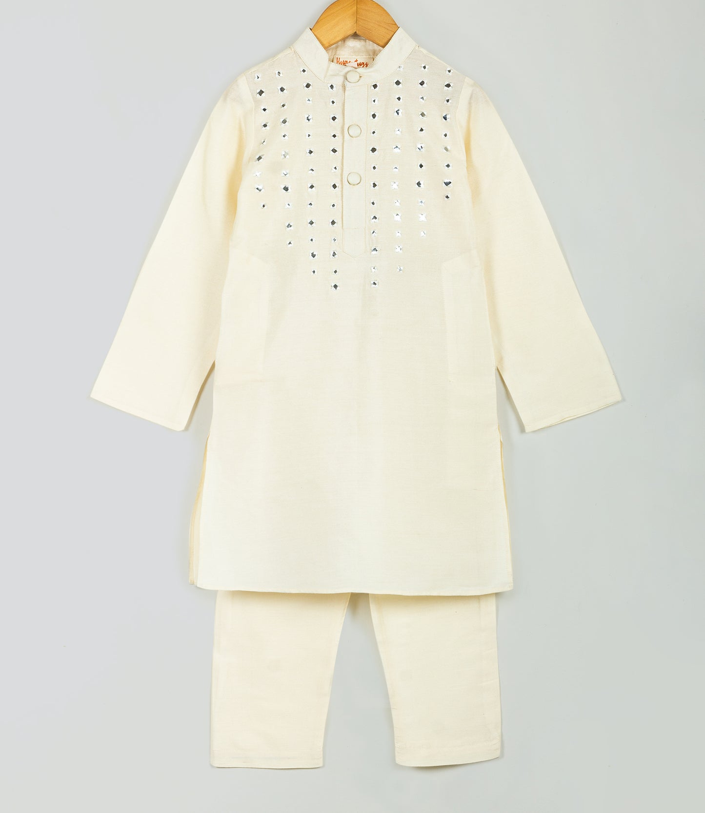 ivory kurta set with mirror work